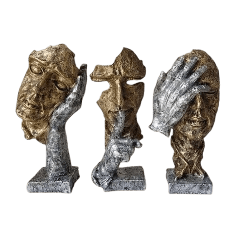 ALUMINIUM HUMAN FACE SCULPTURE (PATINA) SET OF 3
